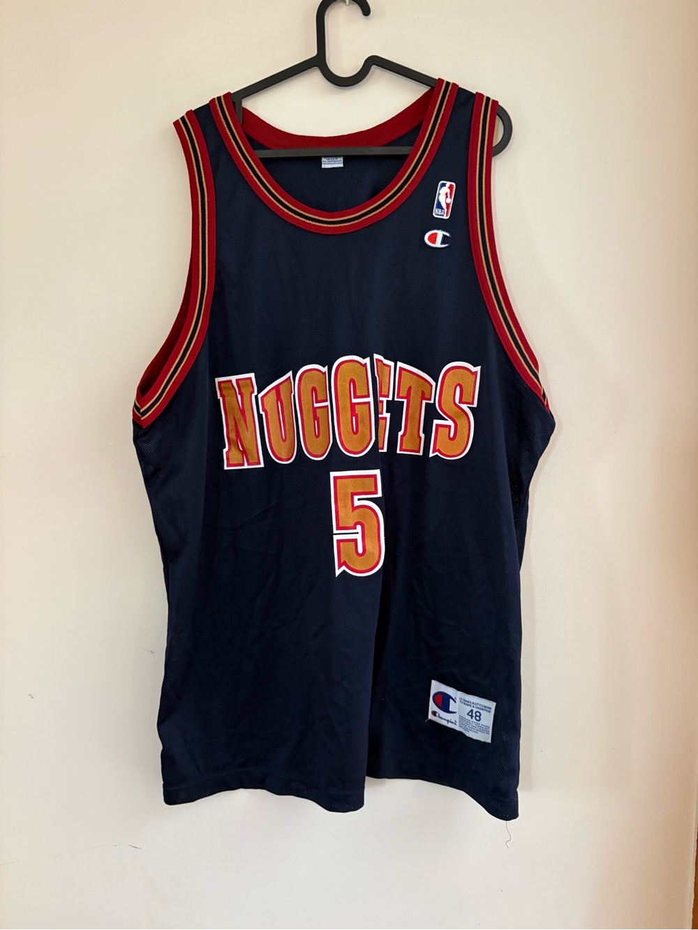 Vintage NBA Jalen Rose Denver Nuggets #5 90s Champion Basketball Jersey Size 48